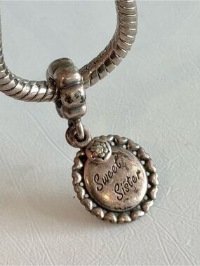 Pandora Sweet Sister Dangle Charm 791126CZ Retired S925 ALE Sterling Silver